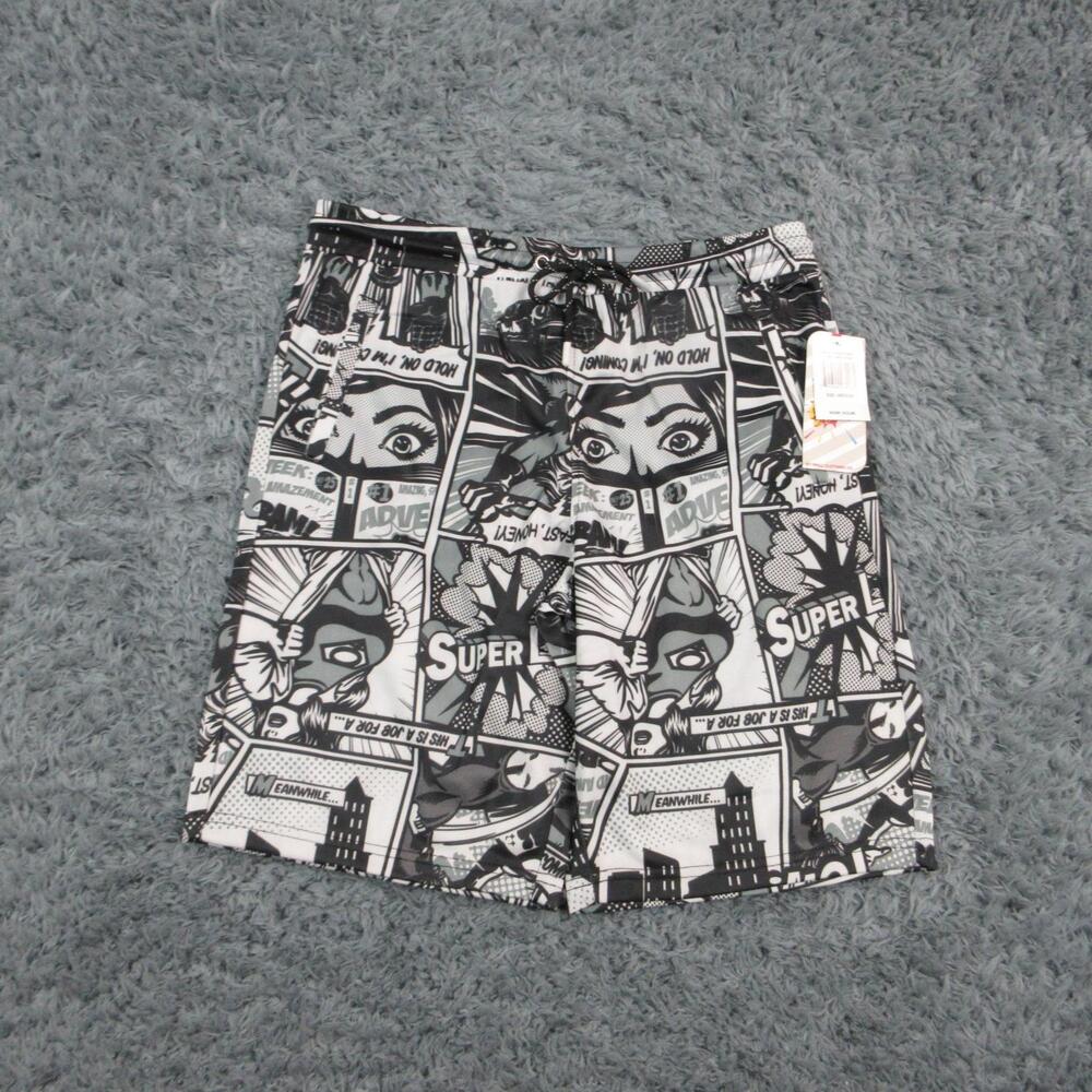 OH SNAP! Swim Shorts Mens M Gray Comic Book Patchwork Trunks Lined NWT
